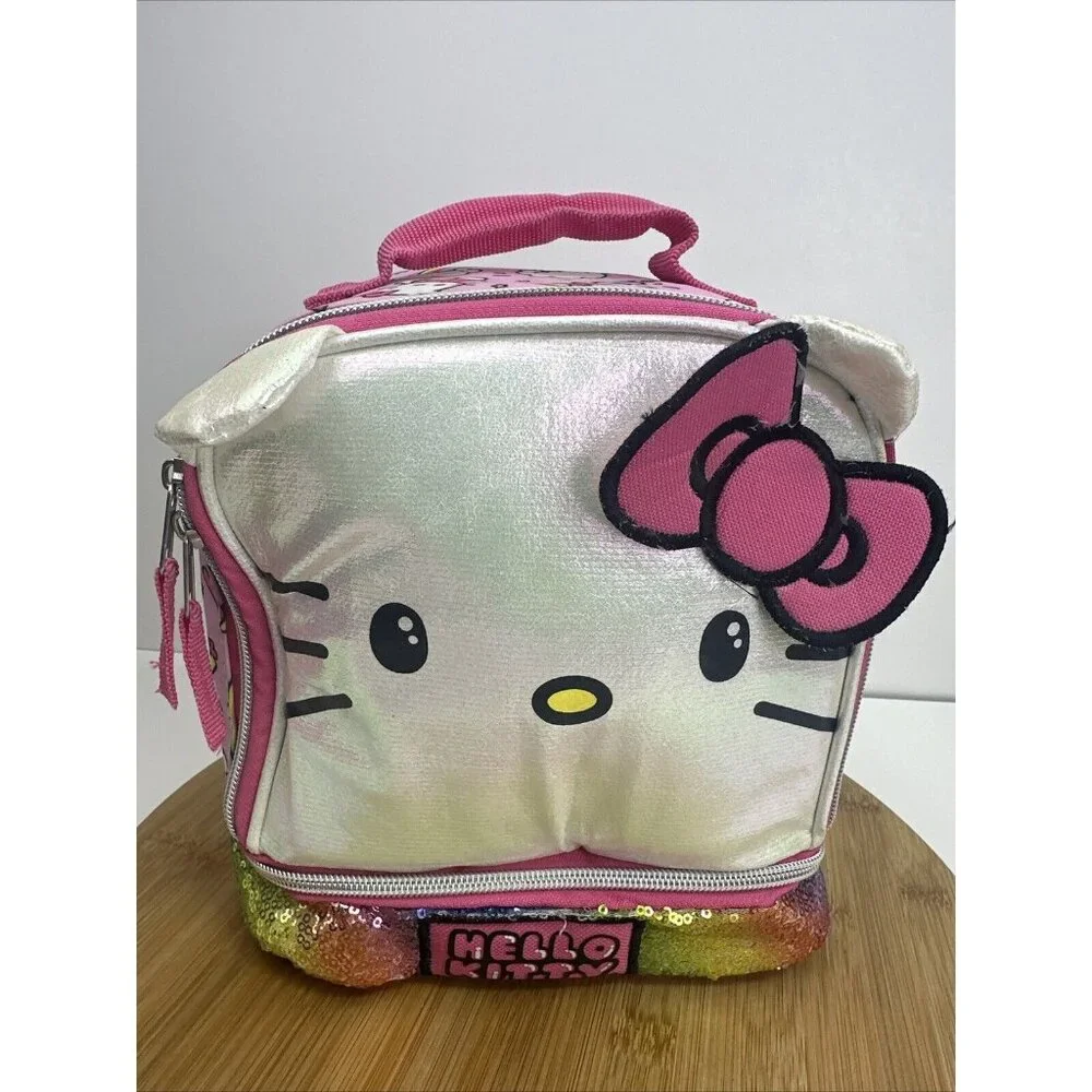 Sanrio Hello Kitty Kids‎ Lunch Box 3-D Ears and Rainbow Sequins Insulated Bag